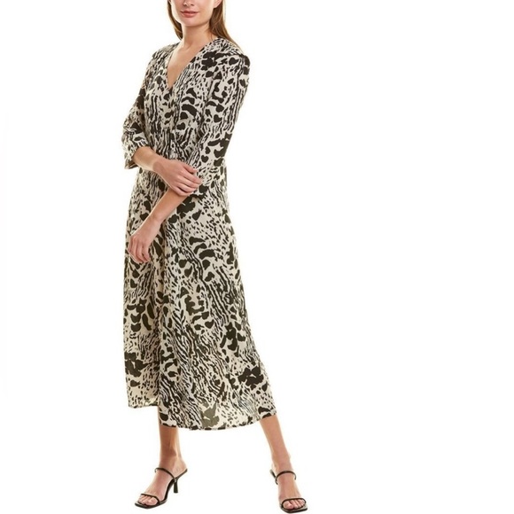 BA&SH Olga Abstract-print midi Dress In Ecru - Picture 2 of 15